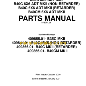 Bell B35C 6X6 ADT MKII, B40C 6X6 ADT MKII NON-RETARDER, B40C 6X6 ADT MKII RETARDER, B40CM 6X6 ADT MKII Articulated Dump Truck Parts Manual (872071.01)