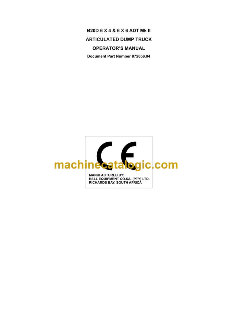 Bell B20D 6X4 & 6X6 Mk II ADT Articulated Dump Truck Operator's Manual (872058.04, 872154)