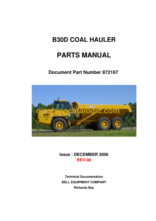 Bell B30D Coal Hauler Parts Manual (872167)