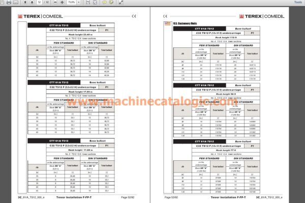 CTT 61/A-2.5 TS12 Flat Top Tower Crane Operation and Maintenance Manual, Erection, Use, Spare Parts Manual