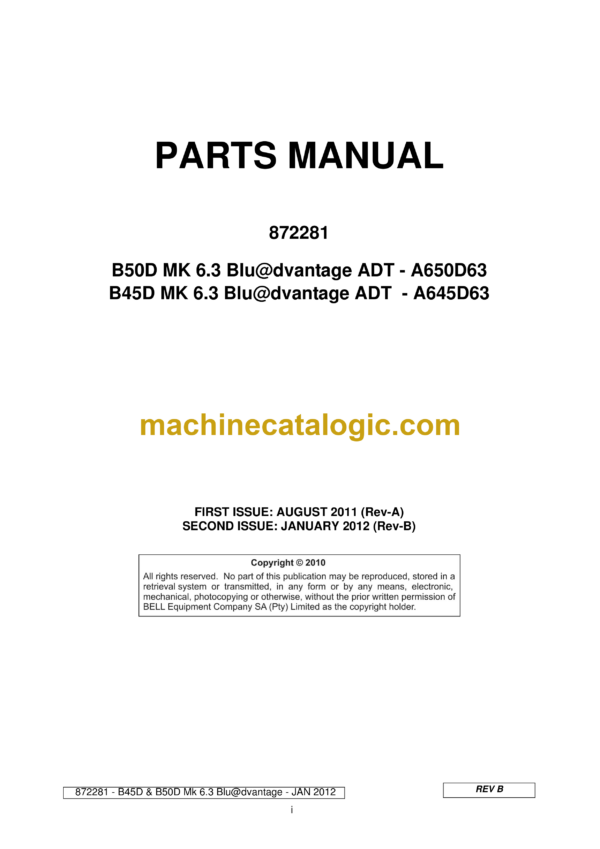 Bell B50D MK, B45D MK 6.3 Blu@dvantage ADT Articulated Dump Truck Service Manual (872281)