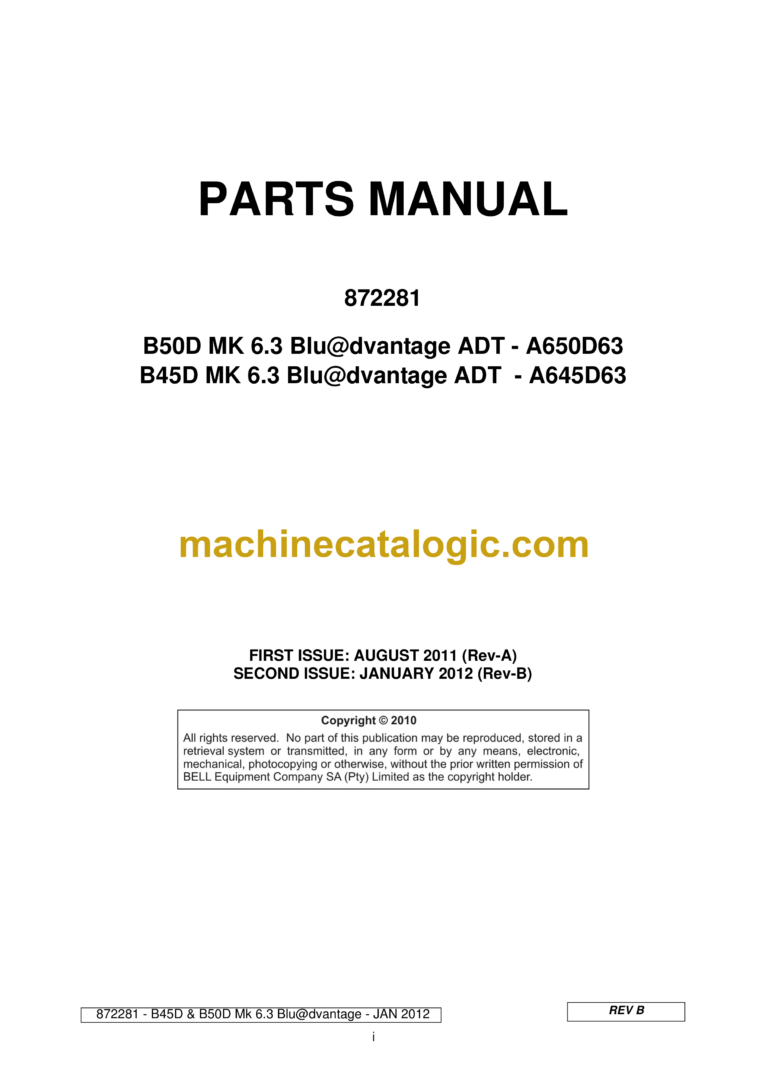 Bell B50D MK, B45D MK 6.3 Blu@dvantage ADT Articulated Dump Truck Service Manual (872281)