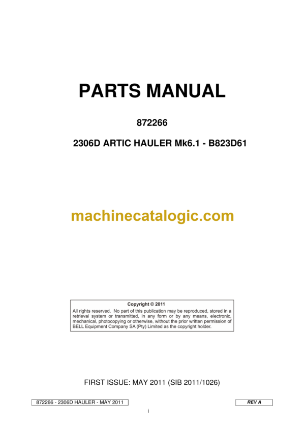 Bell 2306D Artic Hauler Mk 6.1 - B823D61 Parts Manual (872266)