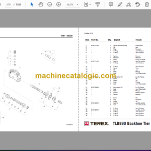 Terex TLB890 Tier4 Interim Stage 3B Backhoe Loader Parts Catalog