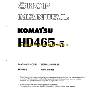 Komatsu HD465-5 Dump Truck Shop Manual (SEBM05690507)