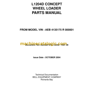 Bell L1204D Concept Wheel Loader Parts Manual (873L1204D)