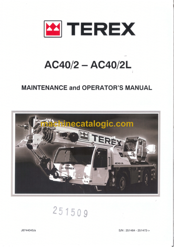 Terex AC40, AC40-2, AC40-2L Crane Maintenance and Operator's Manual