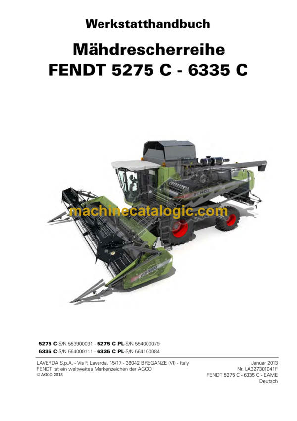 Fendt 5275C- 6335C Mahdrescherreihe Werkstatthandbuch