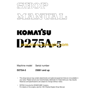 Komatsu D275A-5 Dump Truck Shop Manual (SEBM026314)