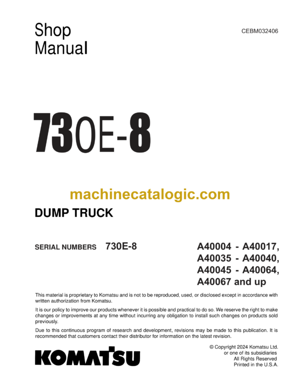 Komatsu 730E-8 Dump Truck Shop Manual (CEBM032406)