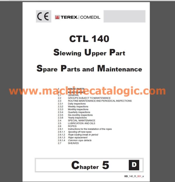 Terex CTL140-8 TS16 Tower Crane Service & Parts Information PDF Manual Content