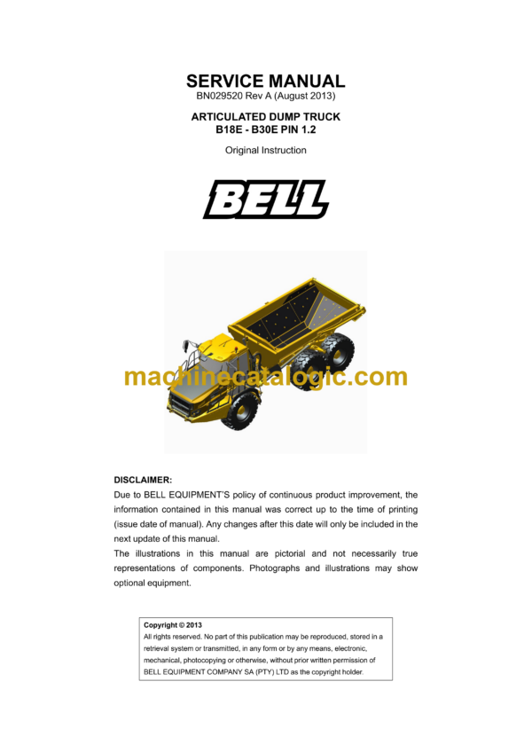 Bell B18E - B30E Articulated Dump Truck Service Manual (BN029520)