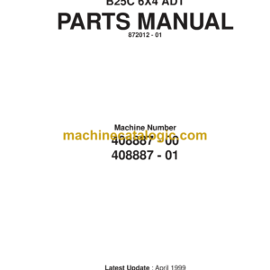 Bell B25C 6X4 ADT Articulated Dump Truck Parts Manual (872012-01, -2) (Machine Number 408887-00, 408887-01)