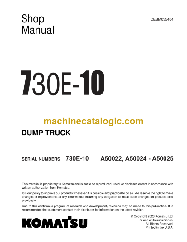 Komatsu 730E-10 Dump Truck Shop Manual (CEBM035304)