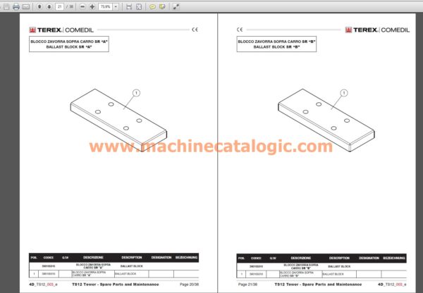 CTT 61/A-2.5 TS12 Flat Top Tower Crane Operation and Maintenance Manual, Erection, Use, Spare Parts Manual