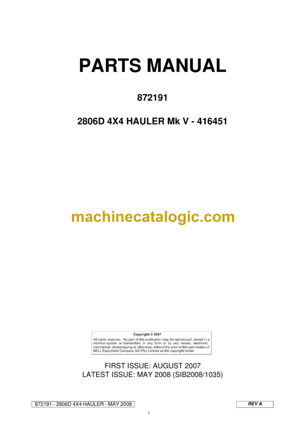 Bell 2806D 4X4 Hauler Mk V - 416451 Service Manual (872191)