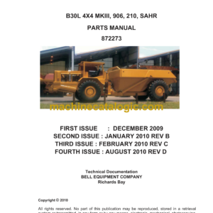 Bell B30L 4X4 MKIII, 906, 210, SAHR Articulated Dump Truck Parts Manual (872273)