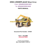 Bell 225A Logger 24HP Wheel Drive Parts Manual (874051)