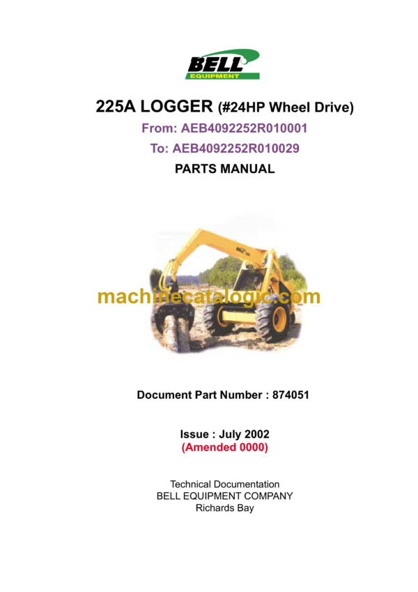 Bell 225A Logger 24HP Wheel Drive Parts Manual (874051)