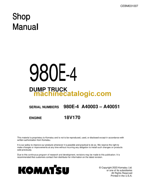 Komatsu 980E-4 Dump Truck Shop Manual (CEBM031007)