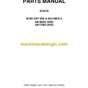 Bell B18D ADT 6X6 & 6X4 MKVI.3, A818D63 6X6, A817D63 6X4 Articulated Dump Truck Parts Manual (872279)