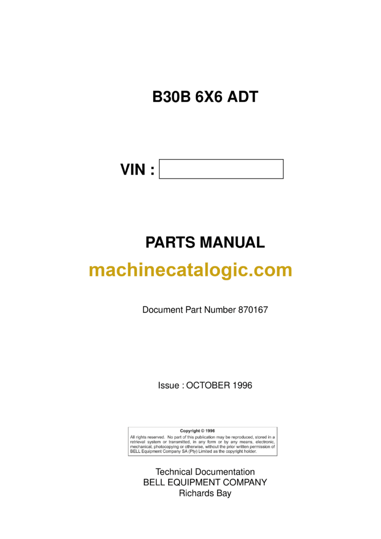 Bell B30B 6X6 ADT Articulated Dump Truck Parts Manual (870167)