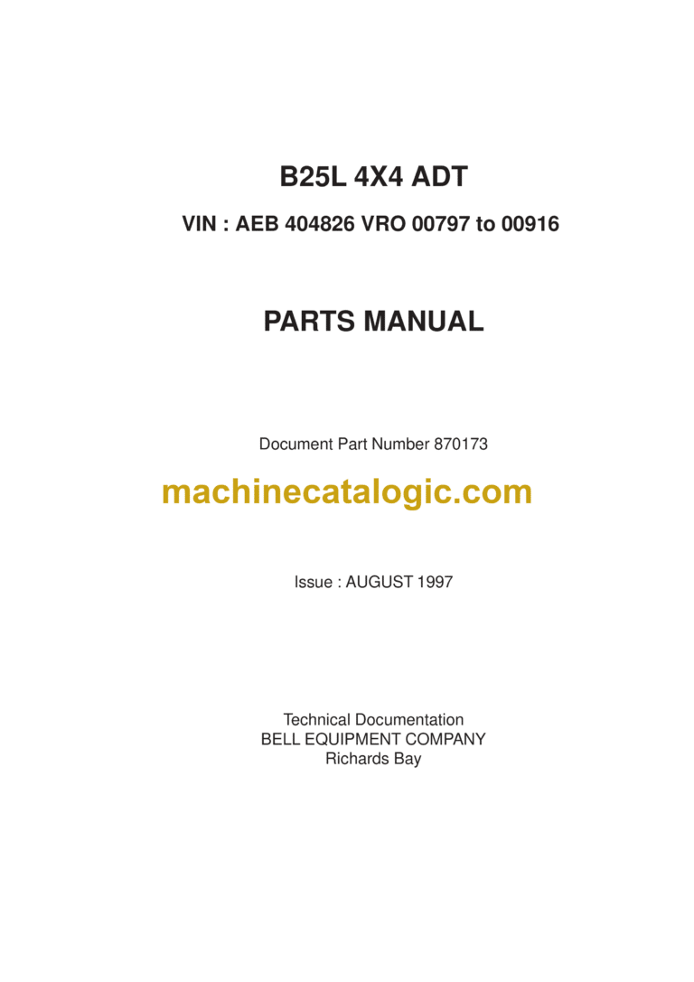 Bell B25L 4X4 ADT Articulated Dump Truck Parts Manual (870173)