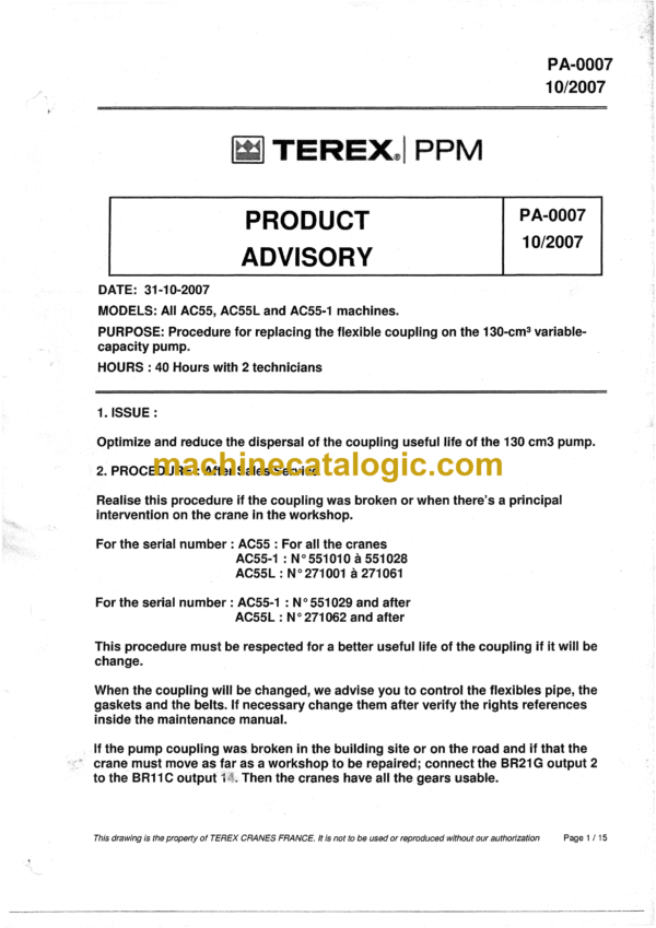 Terex AC55, AC55L, AC550-1 Crane Parts Manual