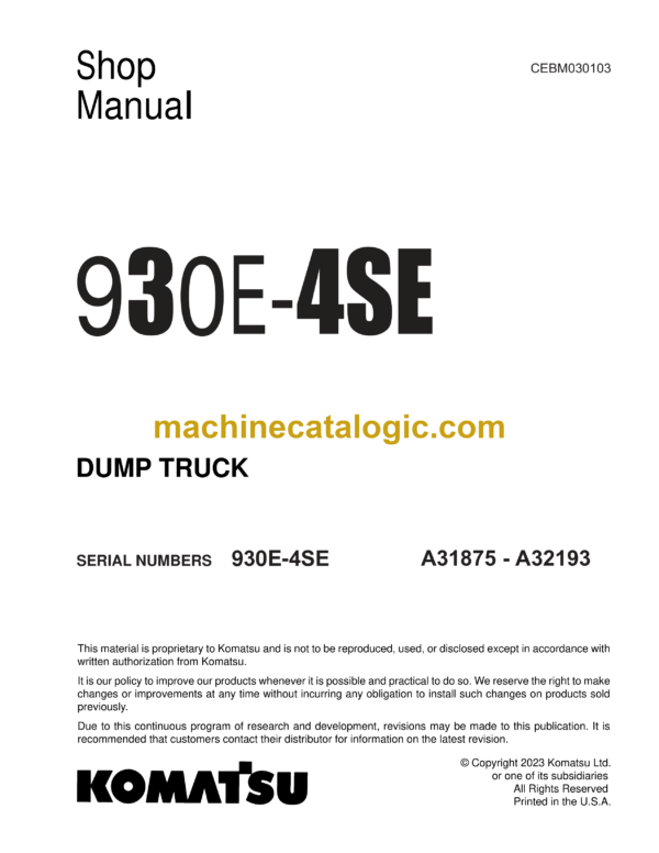 Komatsu 930E-4SE Dump Truck Shop Manual (CEBM030103)