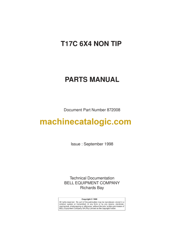 Bell T17C 6X4 Non Tip Timber Truck Parts Manual (872008)