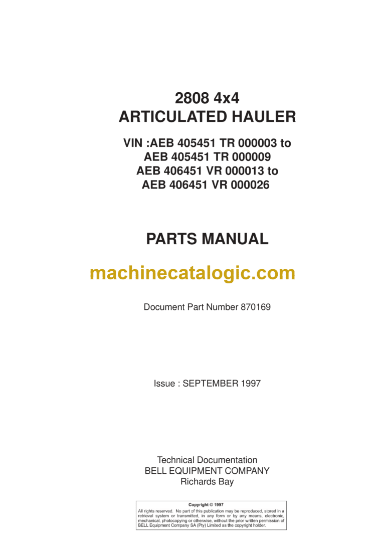 Bell 2808 4x4 Articulated Hauler Parts Manual (870169 and September 1997)