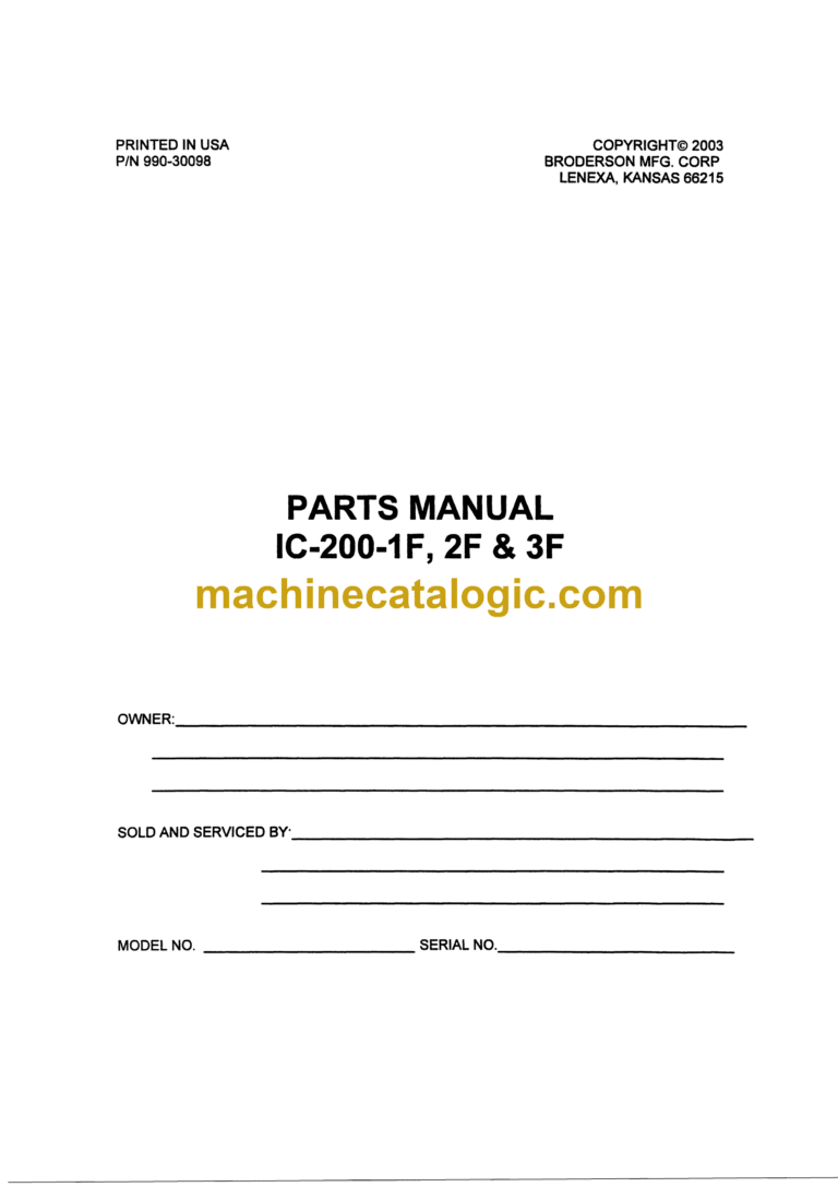 Broderson IC-200-1F, 2F, 3F Crane Parts Manual