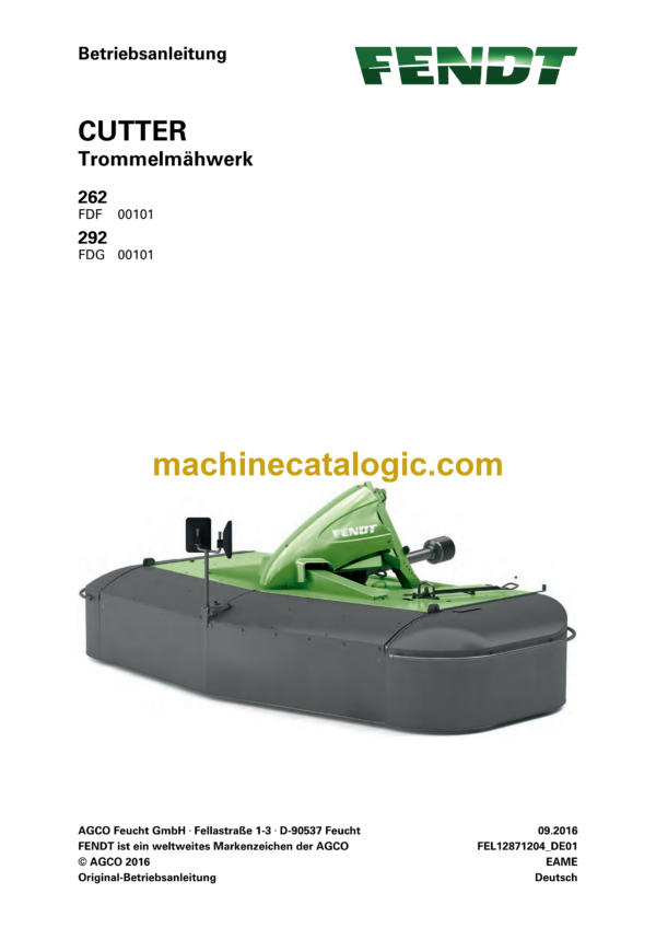 Fendt 262, 292 Cutter Trommelmahwerk Betriebsanleitung