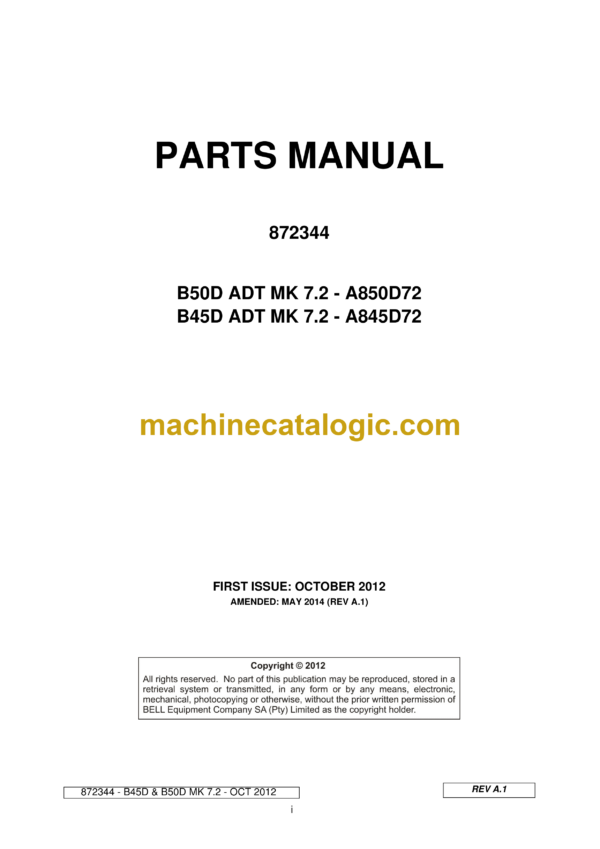 Bell B50D ADT MK 7.2 - A850D72, B45D ADT MK 7.2 - A845D72 Parts Manual (872344)