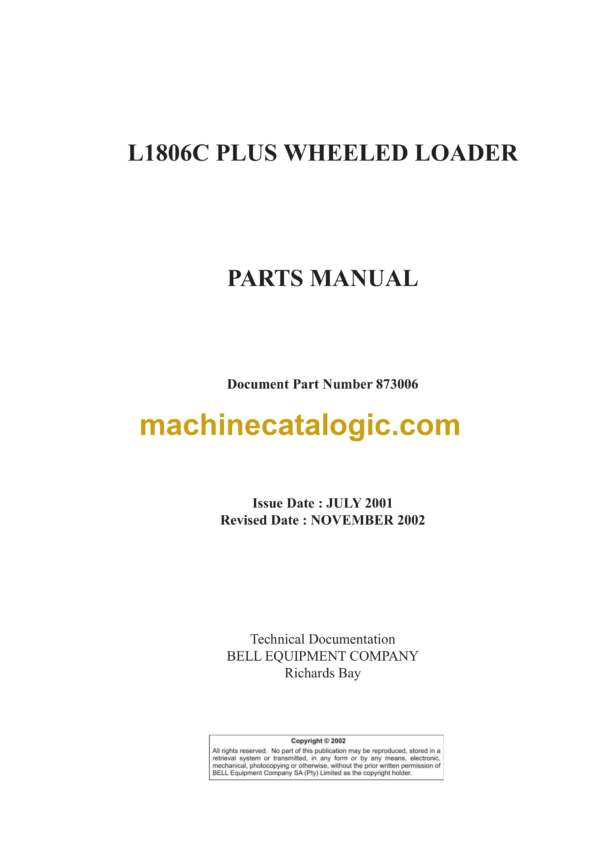 Bell L1806C Plus Wheeled Loader Parts Manual (873006)