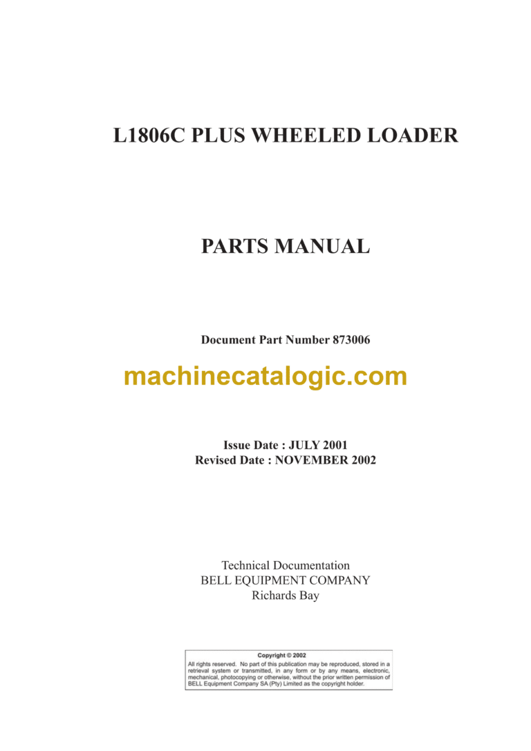 Bell L1806C Plus Wheeled Loader Parts Manual (873006)