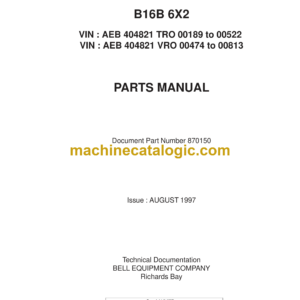 Bell B16B 6x2 Articulated Dump Truck Parts Manual (870150, August 1997)