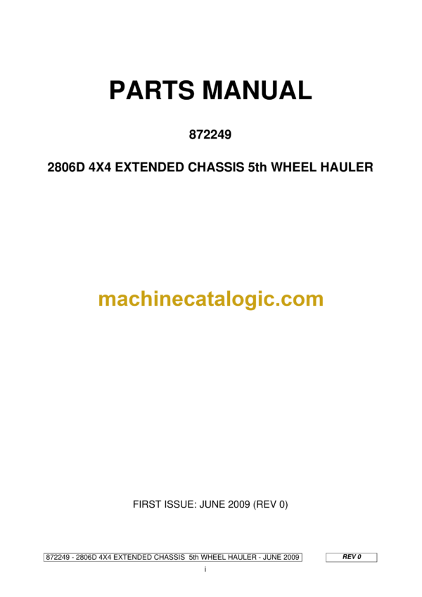 Bell 2806D 4X4 Extended Chassis 5th Wheel Hauler Parts Manual (872249)