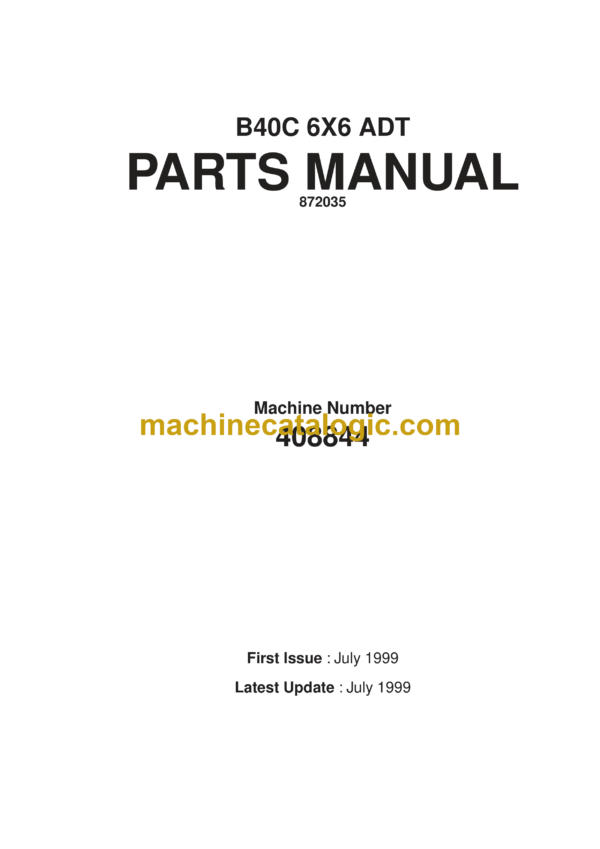 Bell B40C 6X6 ADT Articulated Dump Truck Parts Manual (872035, 872035-01)