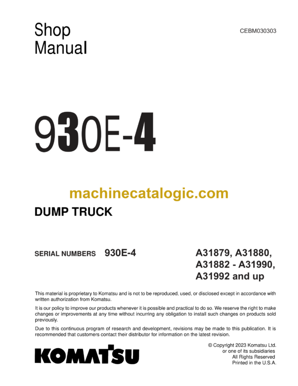 Komatsu 930E-4 Dump Truck Shop Manual (CEBM030303)