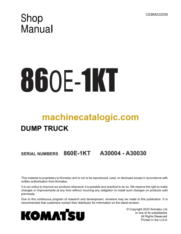 Komatsu 860E-1KT Dump Truck Shop Manual (CEBM022008)