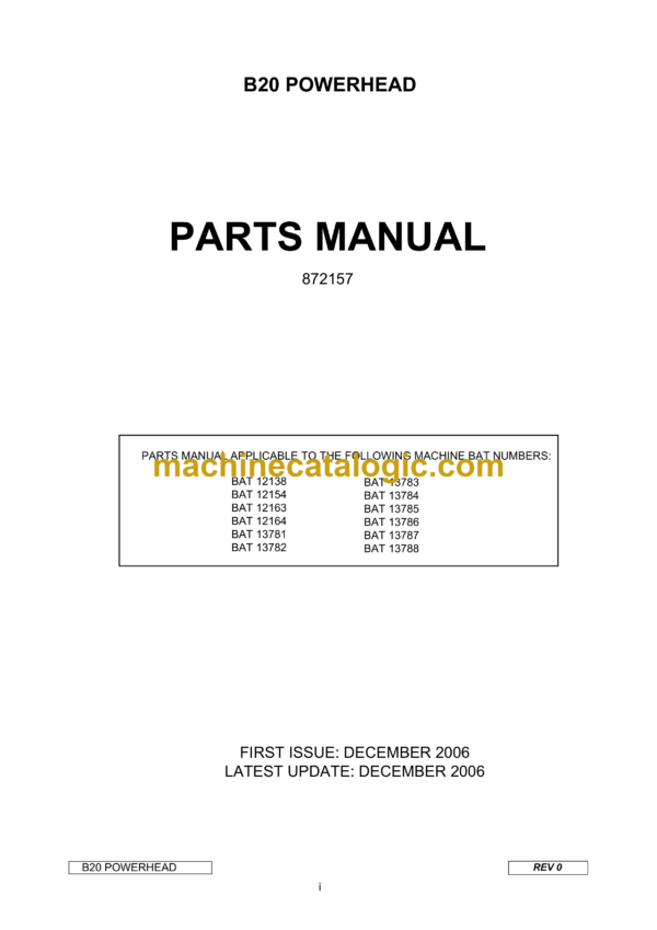 Bell B20 Powerhead Parts Manual (872157)