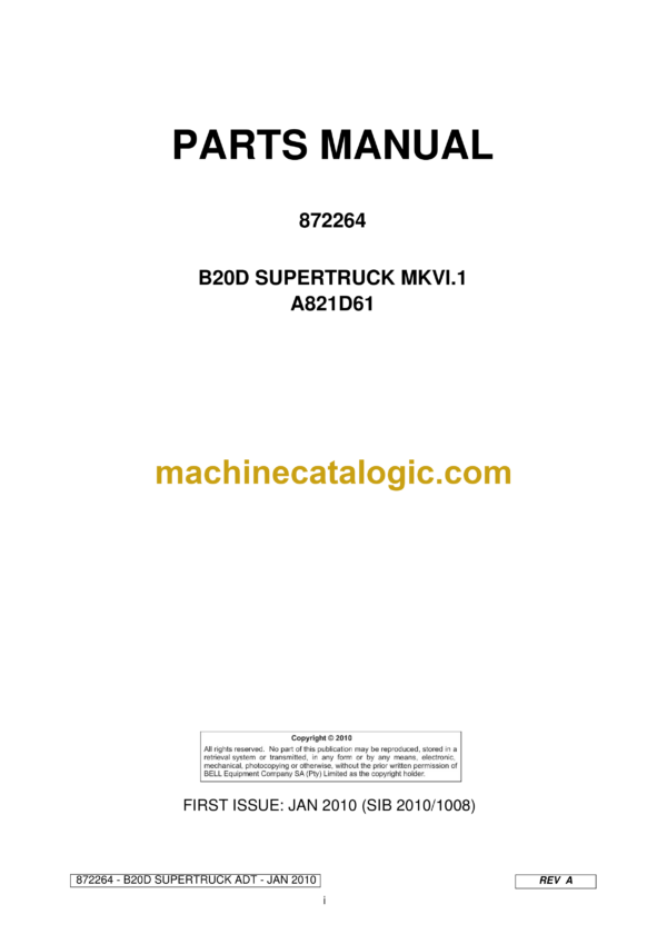 Bell B20D Supertruck MK VI.1 A821D61 Parts Manual (872264)