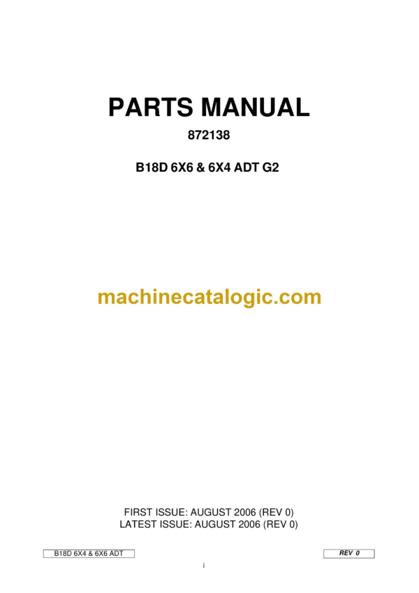 Bell B18D 6X6 & 6X4 ADT G2 Articulated Dump Truck Parts Manual (872138)