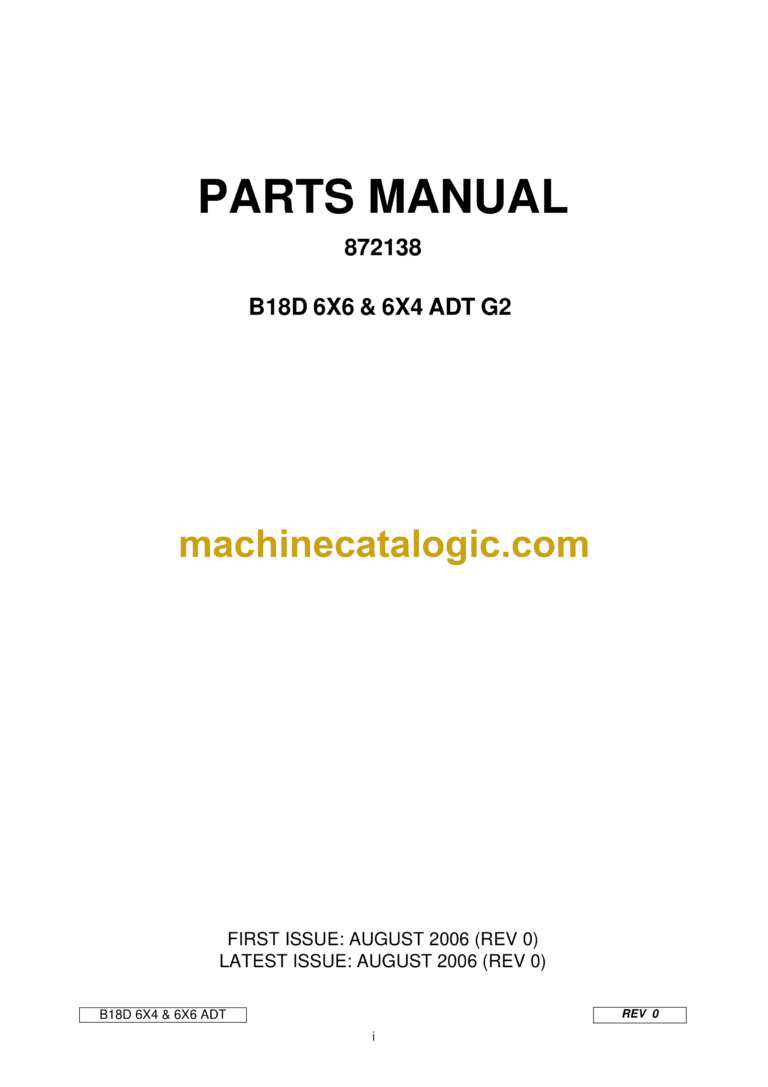 Bell B18D 6X6 & 6X4 ADT G2 Articulated Dump Truck Parts Manual (872138)