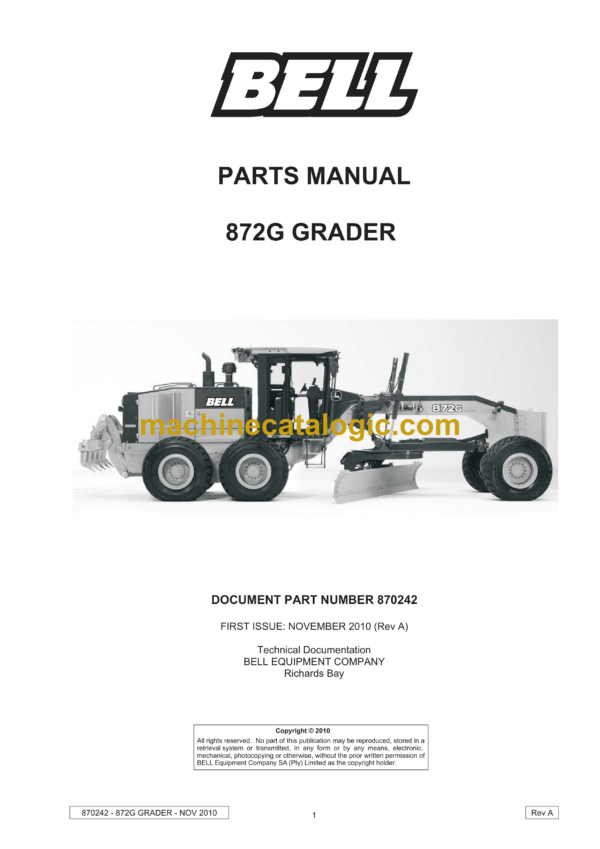 Bell 872G Grader Parts Manual (870242)