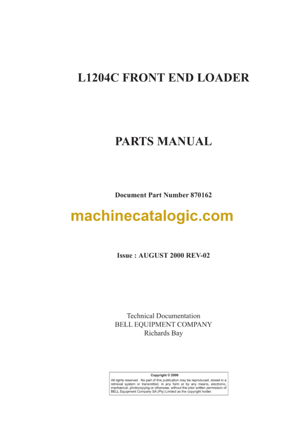 Bell L1204C Frontend Loader Parts Manual (870162)