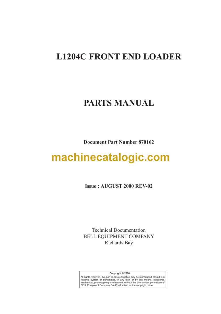 Bell L1204C Frontend Loader Parts Manual (870162)