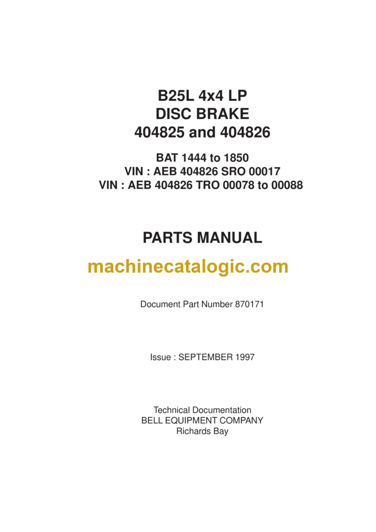 Bell B25L 4x4 LP DISC BRAKE 404825 and 404826 Parts Manual (870171)