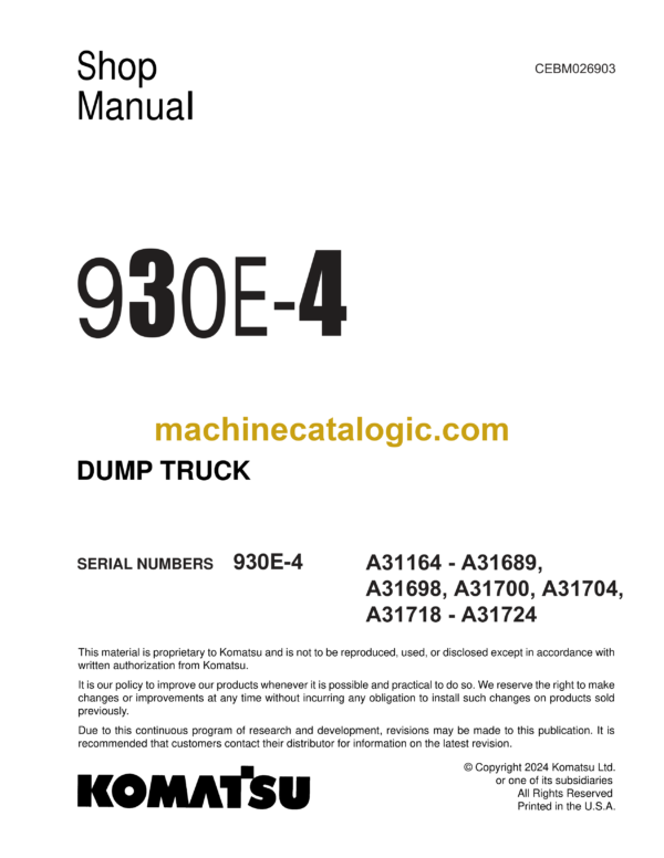 Komatsu 930E-4 Dump Truck Shop Manual (CEBM026903)